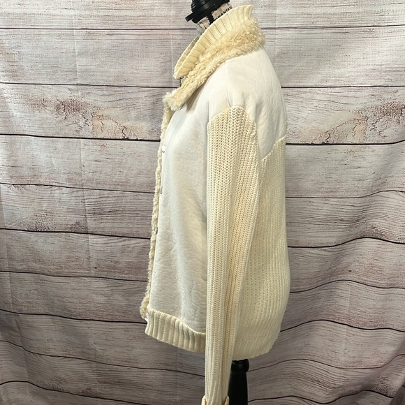 A/X Armani Exchange Sweater Jacket Faux Sherpa & Suede Cream Color Size Medium - Picture 5 of 10